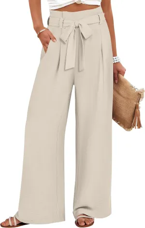 ANRABESS Womens Wide Leg Palazzo Pants Belted High Waisted Business Casual Flowy Long Trousers with Pockets