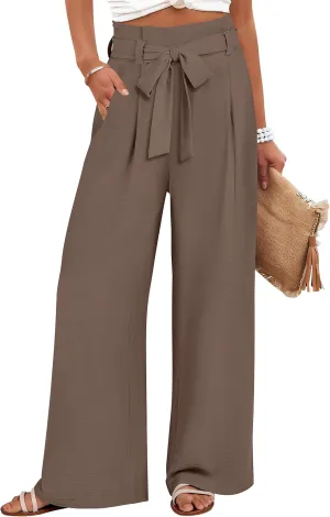 ANRABESS Womens Wide Leg Palazzo Pants Belted High Waisted Business Casual Flowy Long Trousers with Pockets