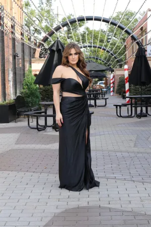 Aster Fitted Asymmetrical Satin Gown