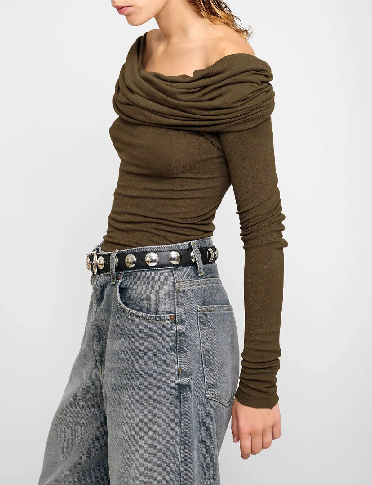 Brown Off-the Shoulder Draped Top