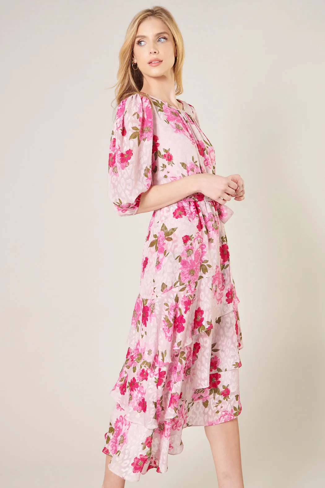 Celia Asymmetrical Ruffle Midi Dress