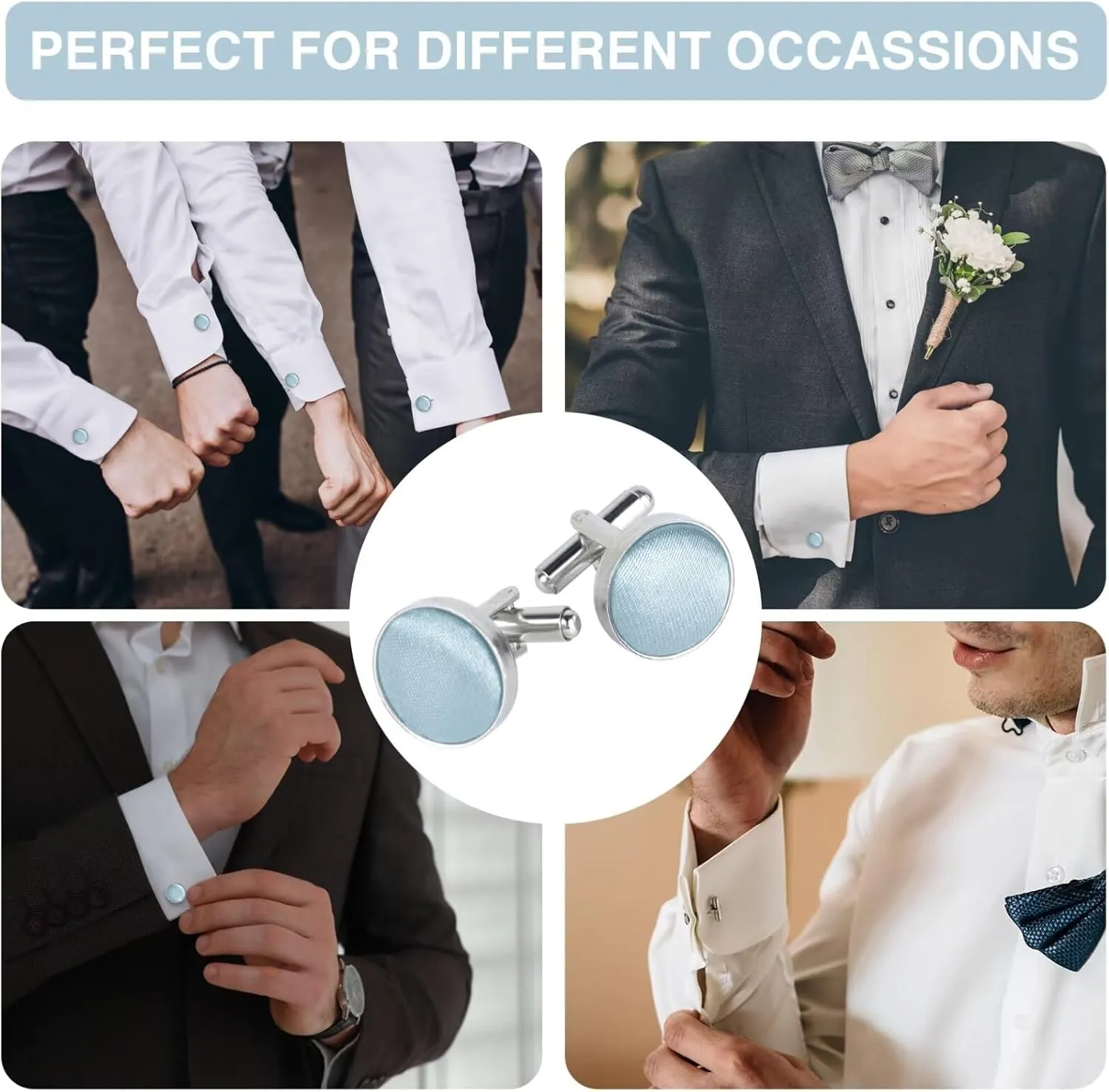 Classic Round Cufflinks for Men, Multi Colors, Silky Tuxedo Shirt Cuff Links for Wedding, Business, Prom