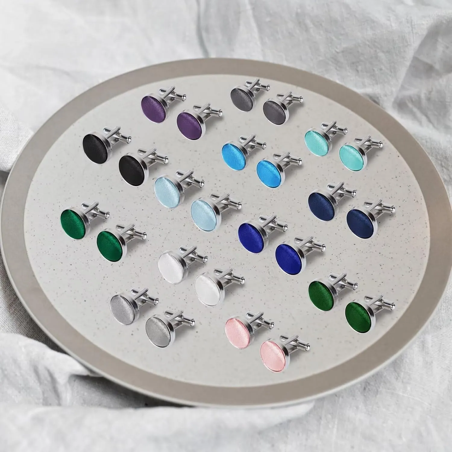 Classic Round Cufflinks for Men, Multi Colors, Silky Tuxedo Shirt Cuff Links for Wedding, Business, Prom
