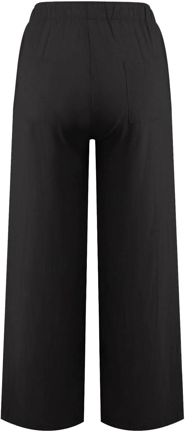 Cotton Linen Pants for Women Summer Drawstring High Waisted Palazzo Pants Casual Wide Leg Yoga Pants with Pockets