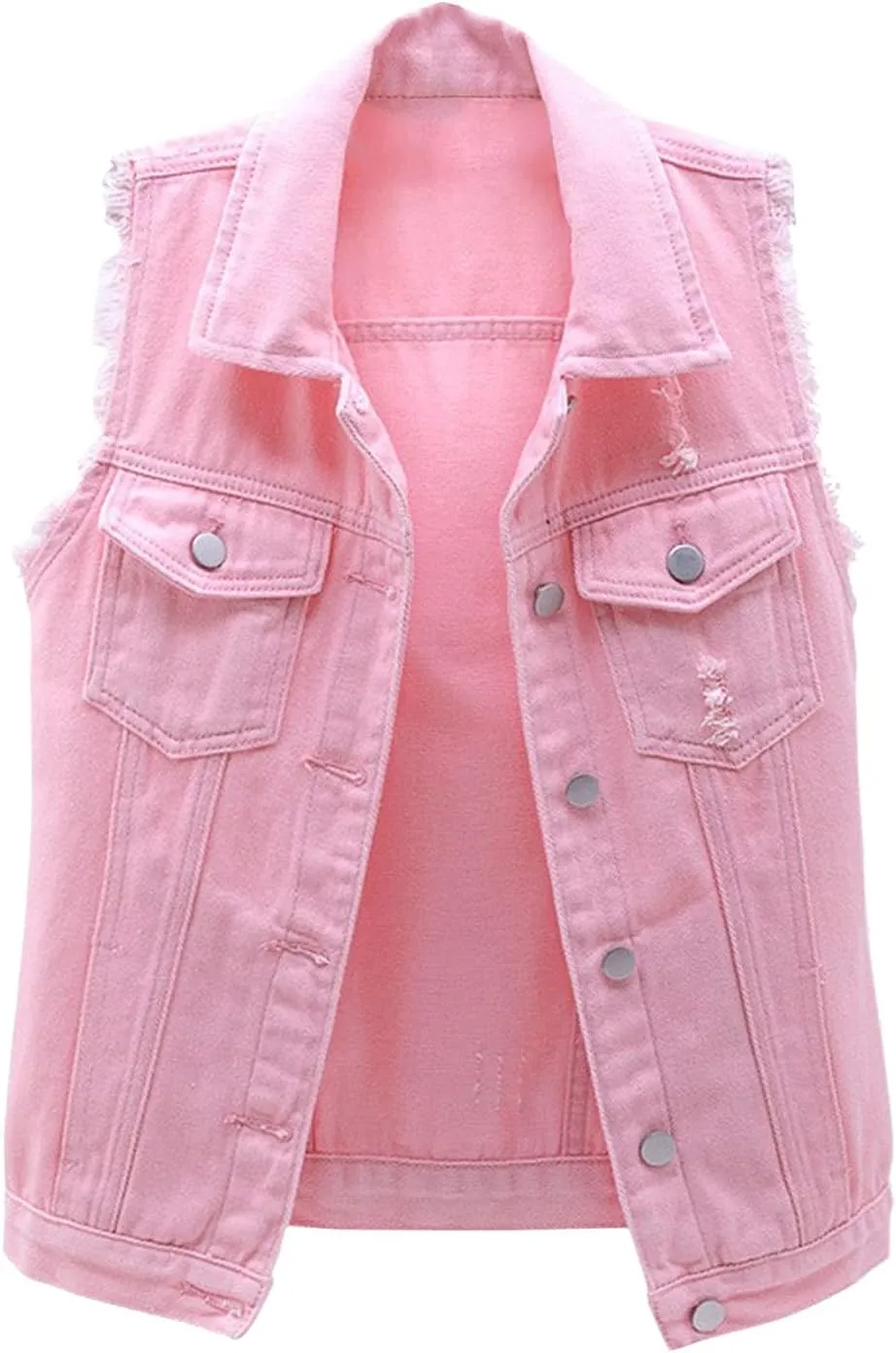 Denim Jacket for Women Casual Lapel Collar Sleeveless Denim Blazer Plus Size Cute Frayed Cropped Vest Top