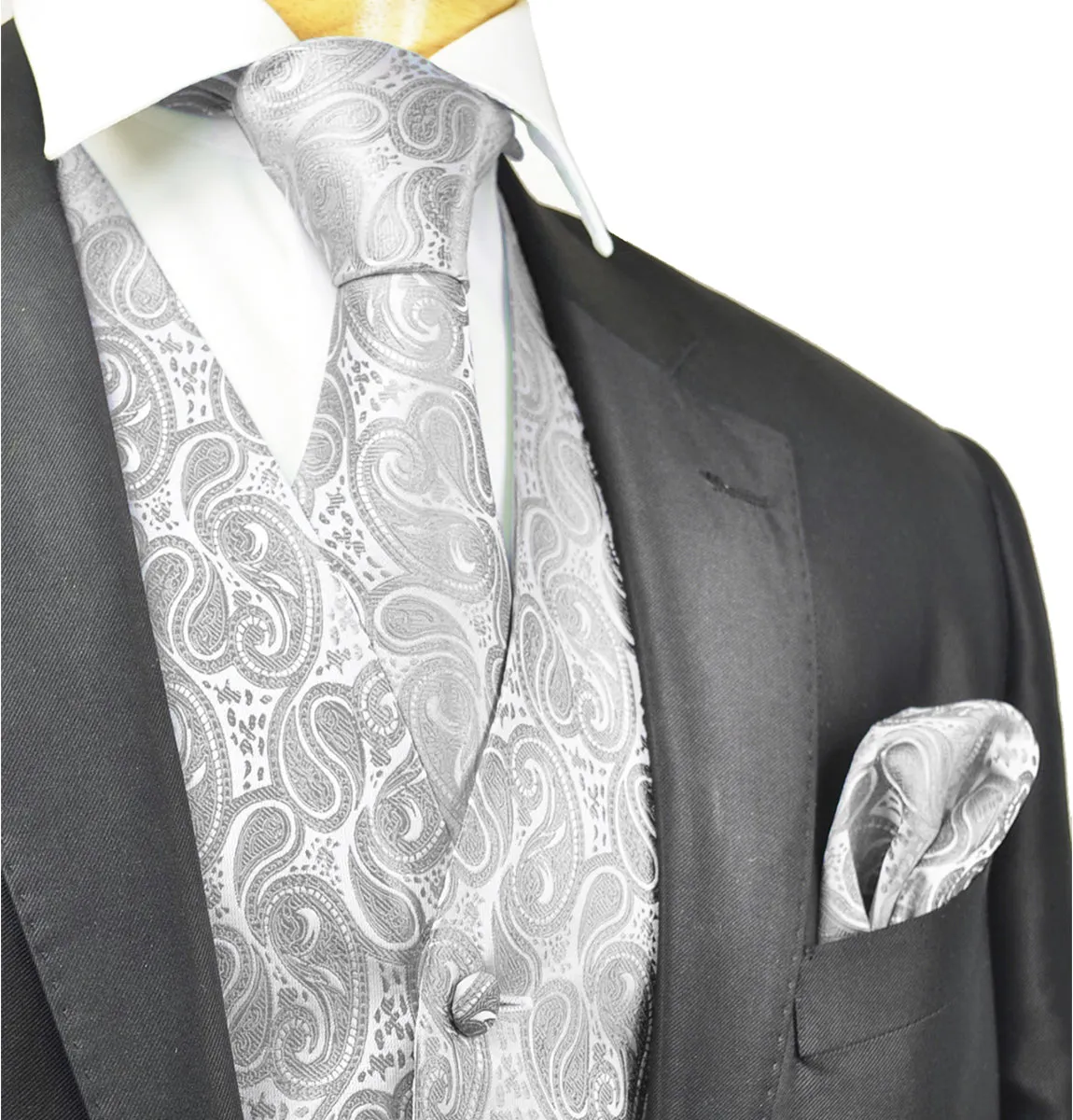Formal Light Grey Paisley Tuxedo Vest Set