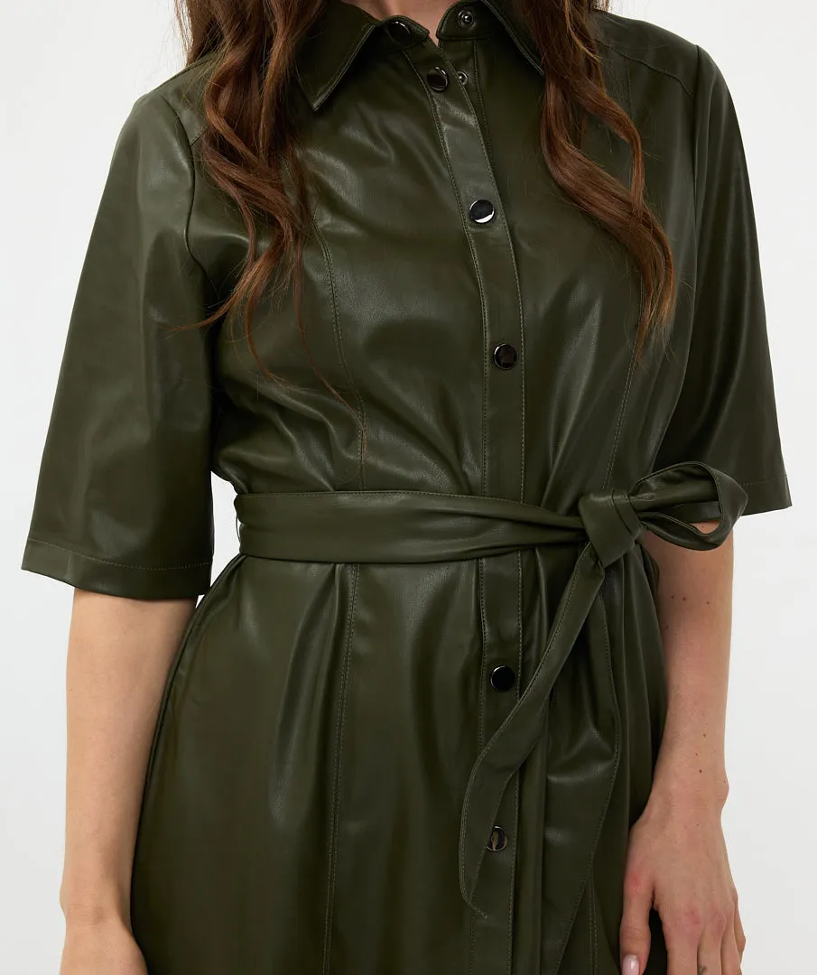 Front Tie Leather Dress