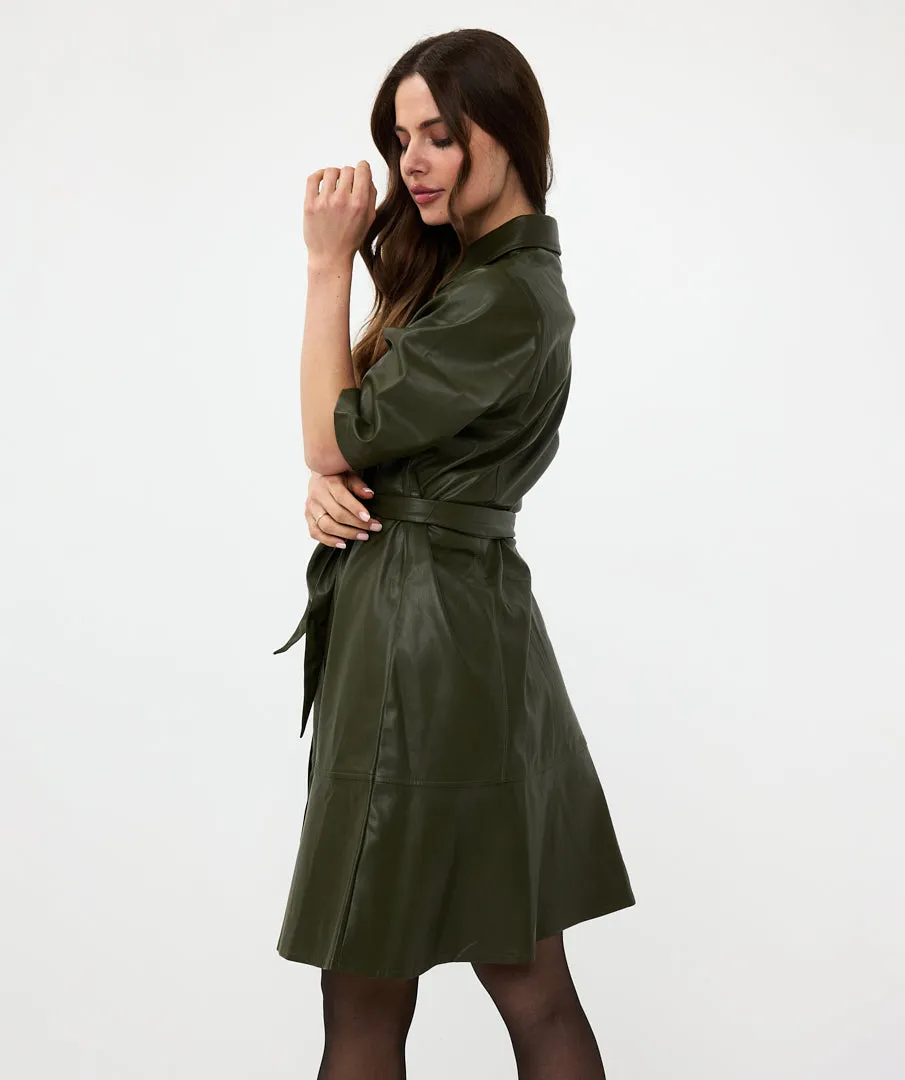 Front Tie Leather Dress