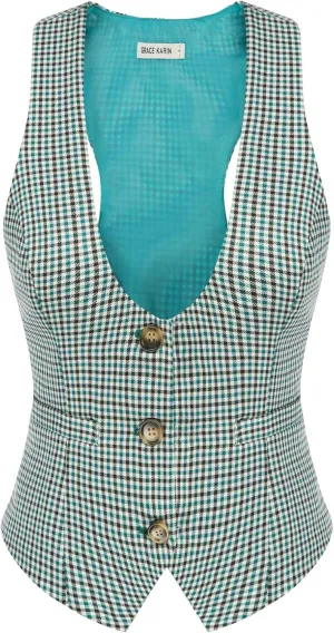 GRACE KARIN Womens Vest Top 2025 Trendy Academia Steampunk Waistcoat Racerback Vest BlazerRuns Small, Suggest Size Up