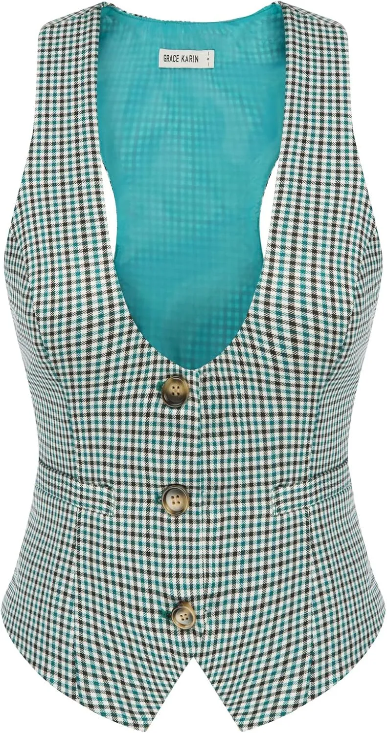 GRACE KARIN Womens Vest Top 2025 Trendy Academia Steampunk Waistcoat Racerback Vest BlazerRuns Small, Suggest Size Up
