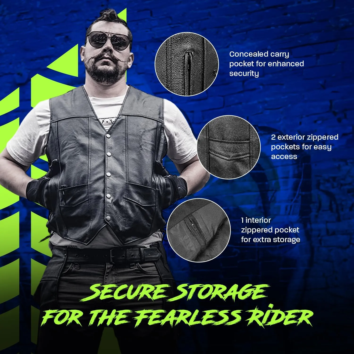 HWK Leather Motorcycle Vest for Men and Women with Concealed Carry Pocket, Black Genuine Leather Vest with 100% Polyester Lining for All-Weather Enduro Motocross Motorbike Riding - 3X-Large