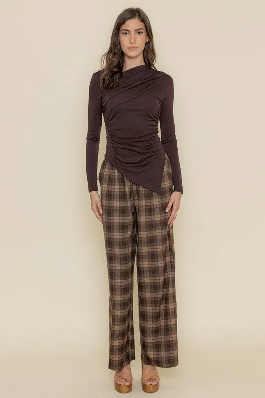 Khloe Long Sleeve Asymmetric Top Brown