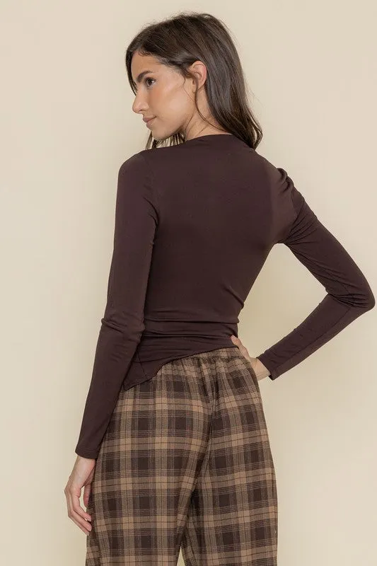 Khloe Long Sleeve Asymmetric Top Brown