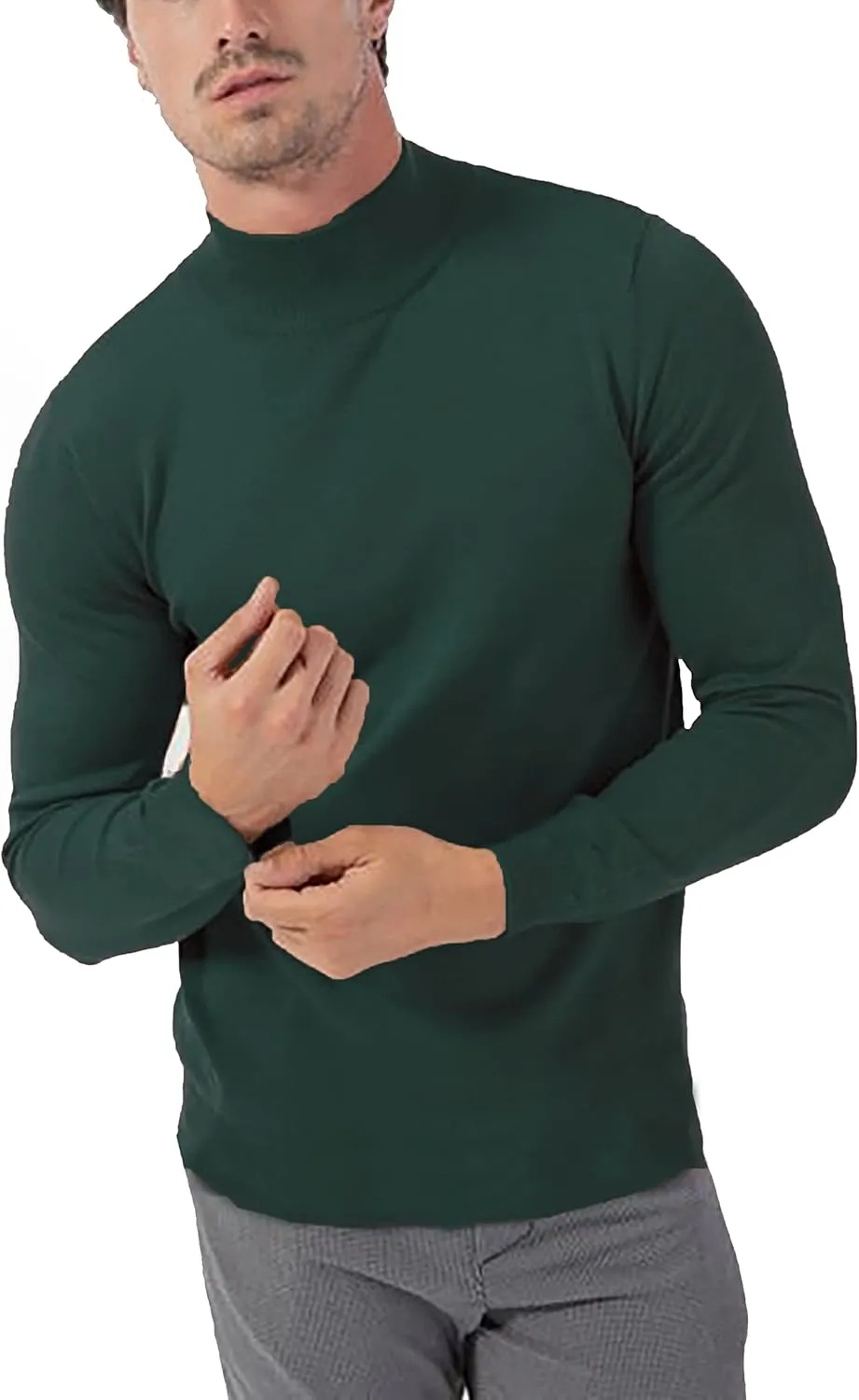 KINGBEGA Men Regular Fit Basic Lightweight Long Sleeve Pullover Top Mock Turtleneck T-Shirt