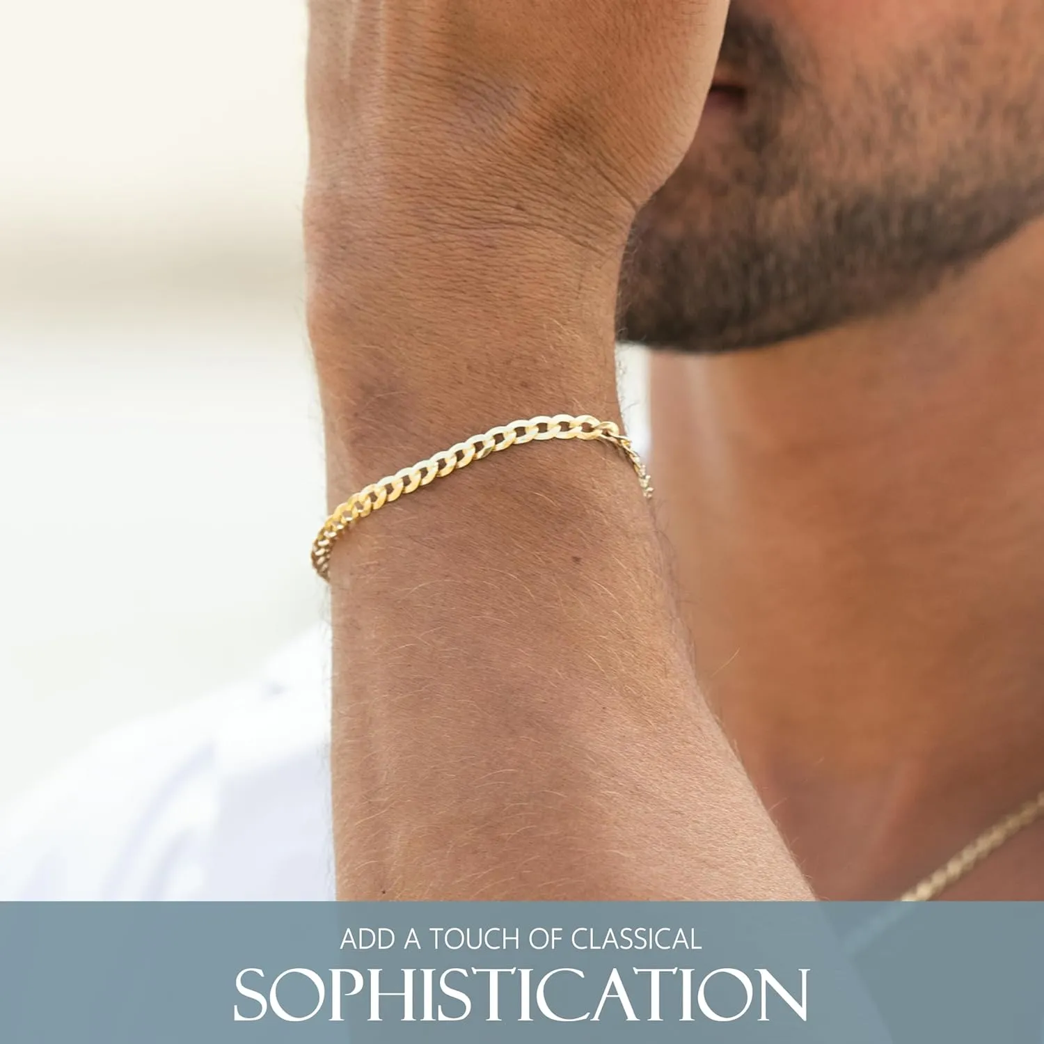KISPER Mens Gold Bracelet 18K Gold Plated 925 Sterling Silver - 5mm Cuban Link Curb Chain & Figaro Link Bracelets for Men - Sizes 6.5,7,8,9 Inch