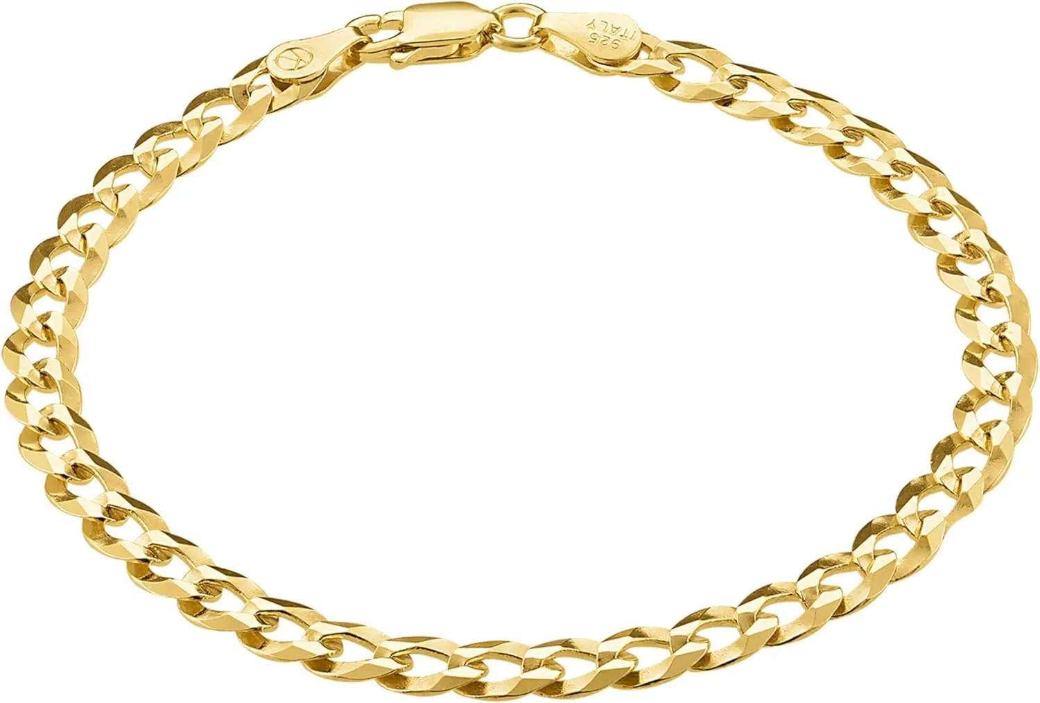 KISPER Mens Gold Bracelet 18K Gold Plated 925 Sterling Silver - 5mm Cuban Link Curb Chain & Figaro Link Bracelets for Men - Sizes 6.5,7,8,9 Inch