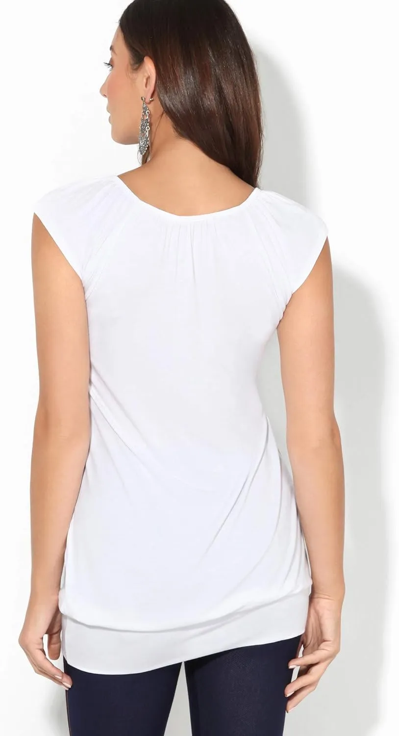 KRISP Womens Loose T-Shirt Long Top Casual Short Sleeve Banded Hem Plus Size Tunic Top V-Neck