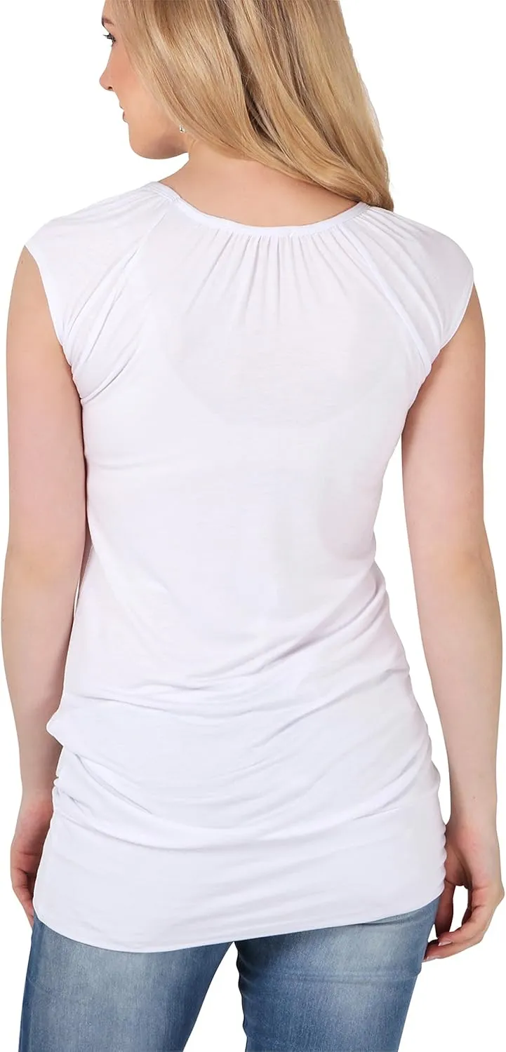 KRISP Womens Loose T-Shirt Long Top Casual Short Sleeve Banded Hem Plus Size Tunic Top V-Neck
