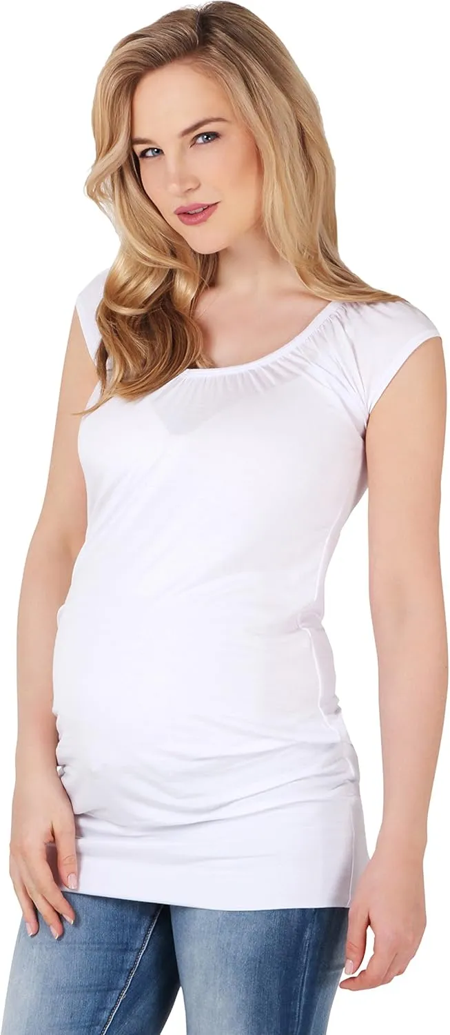 KRISP Womens Loose T-Shirt Long Top Casual Short Sleeve Banded Hem Plus Size Tunic Top V-Neck