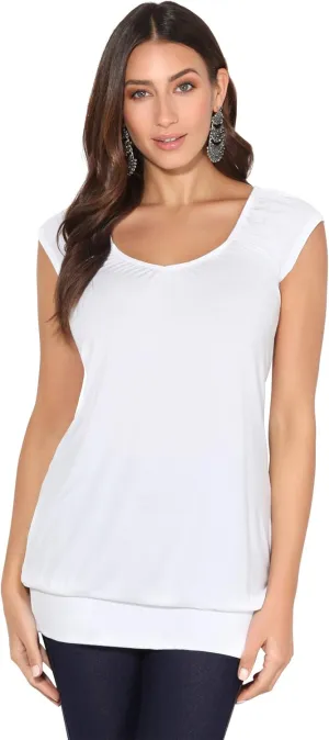 KRISP Womens Loose T-Shirt Long Top Casual Short Sleeve Banded Hem Plus Size Tunic Top V-Neck