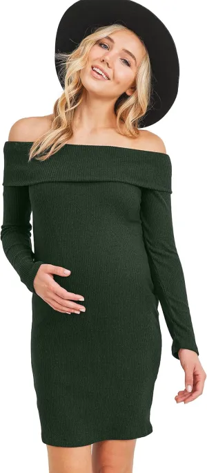LaClef Women's Off Shoulder Sweater Knit Maternity Dress