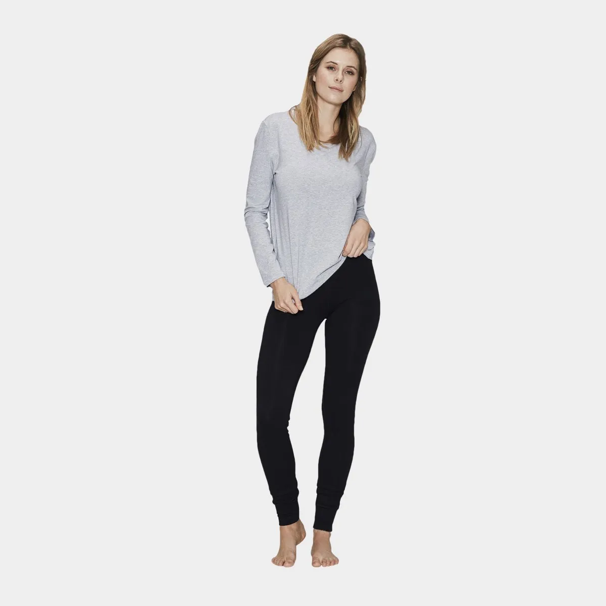 Lysegrå langærmet bambus T-shirt med rund hals