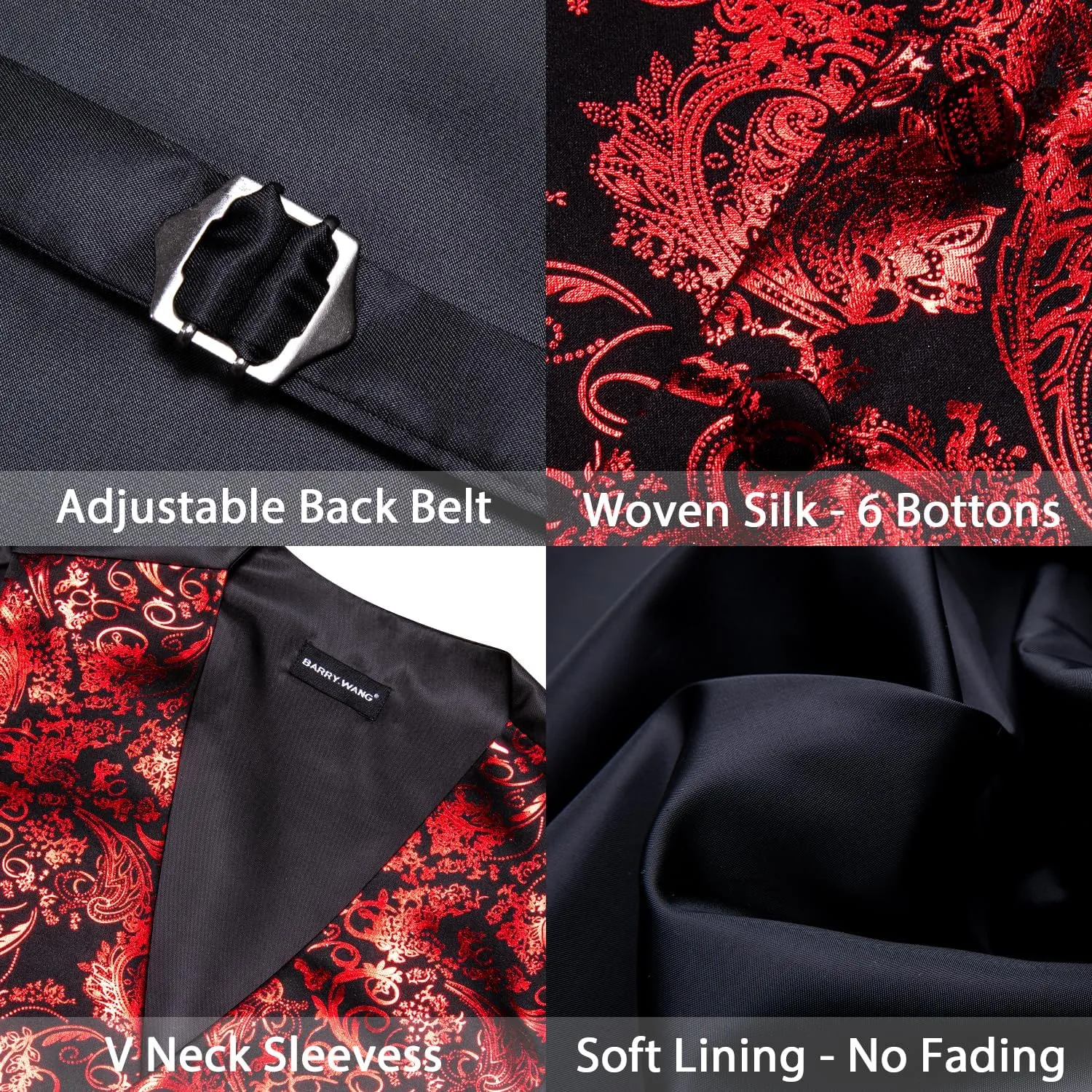 Mens Vest Tie Set Shiny Paisley V-neck Floral Waistcoat Necktie Hanky Pin Clip Cufflinks Tuxedo Casual Disco Party