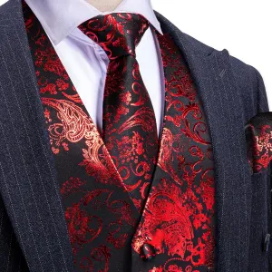 Mens Vest Tie Set Shiny Paisley V-neck Floral Waistcoat Necktie Hanky Pin Clip Cufflinks Tuxedo Casual Disco Party