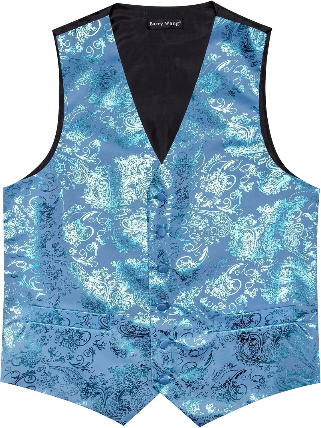 Mens Vest Tie Set Shiny Paisley V-neck Floral Waistcoat Necktie Hanky Pin Clip Cufflinks Tuxedo Casual Disco Party