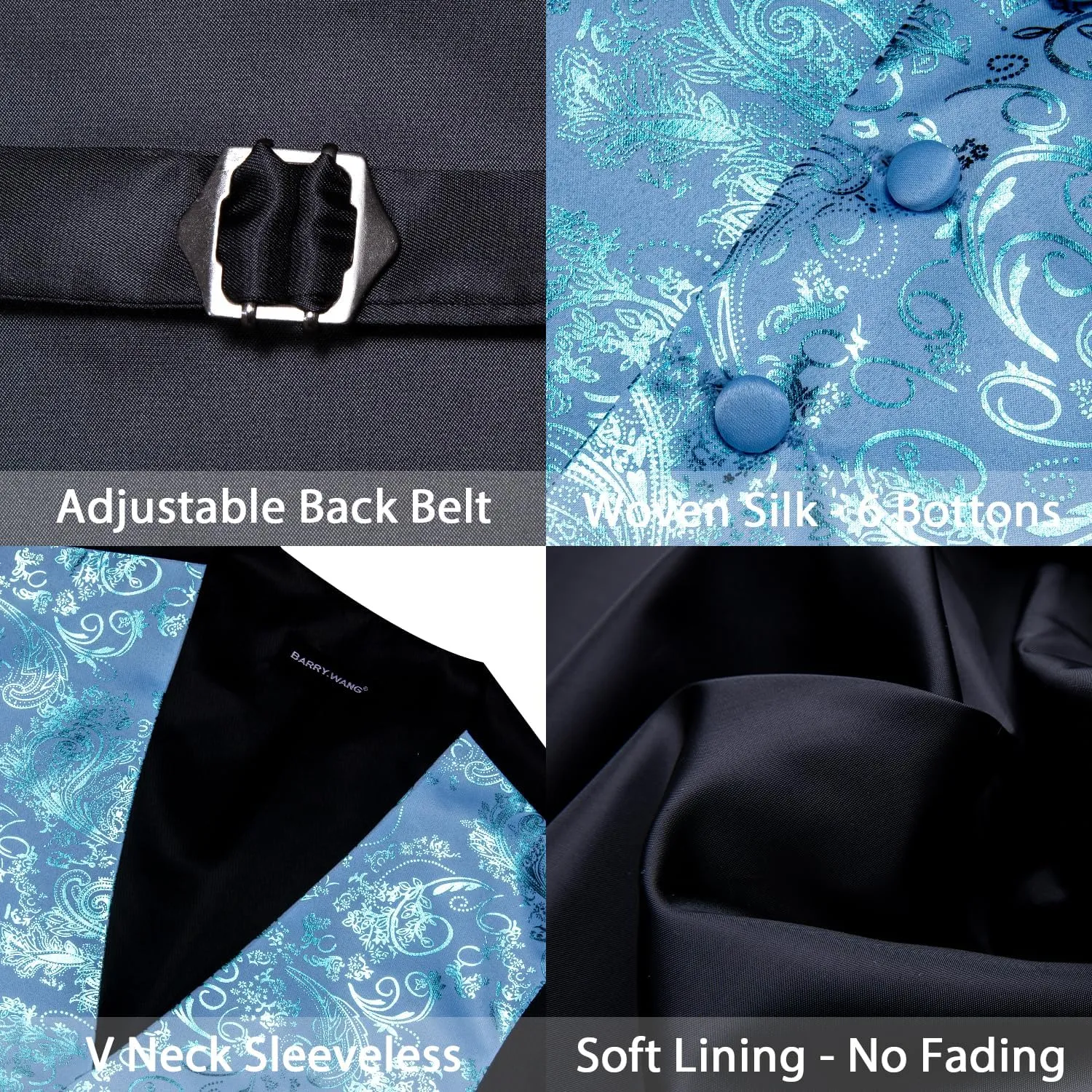 Mens Vest Tie Set Shiny Paisley V-neck Floral Waistcoat Necktie Hanky Pin Clip Cufflinks Tuxedo Casual Disco Party