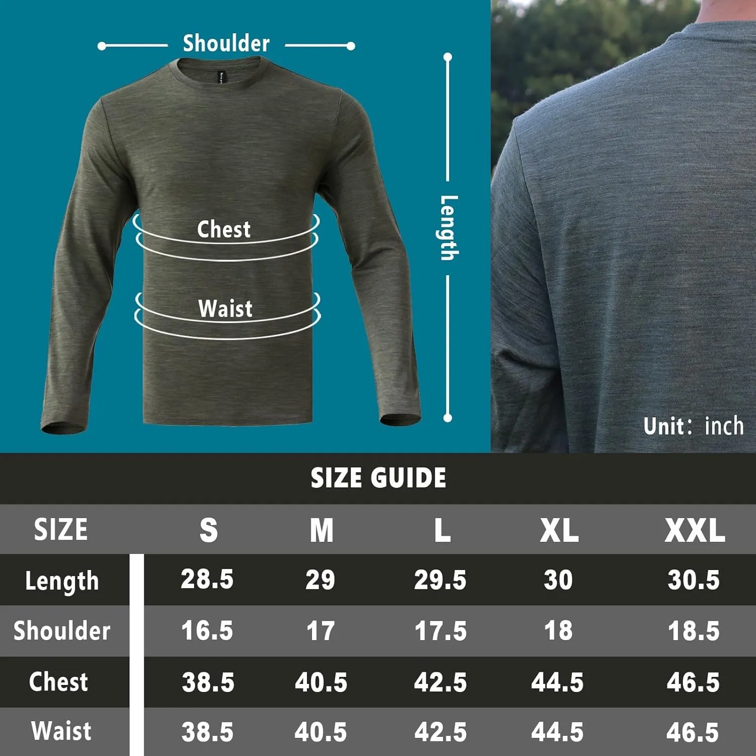 Merino Protect 100% Merino Wool Base Layer Mens Soft Long Sleeve Shirts Odor Resistance Thermal Underwear for Hunting Hiking