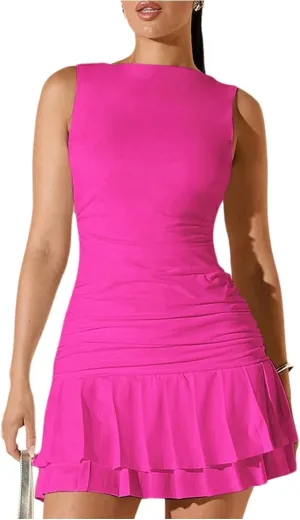 Milumia Women's Tiered Layer Ruched A Line Mini Tank Dress Sleeveless Skater Dresses