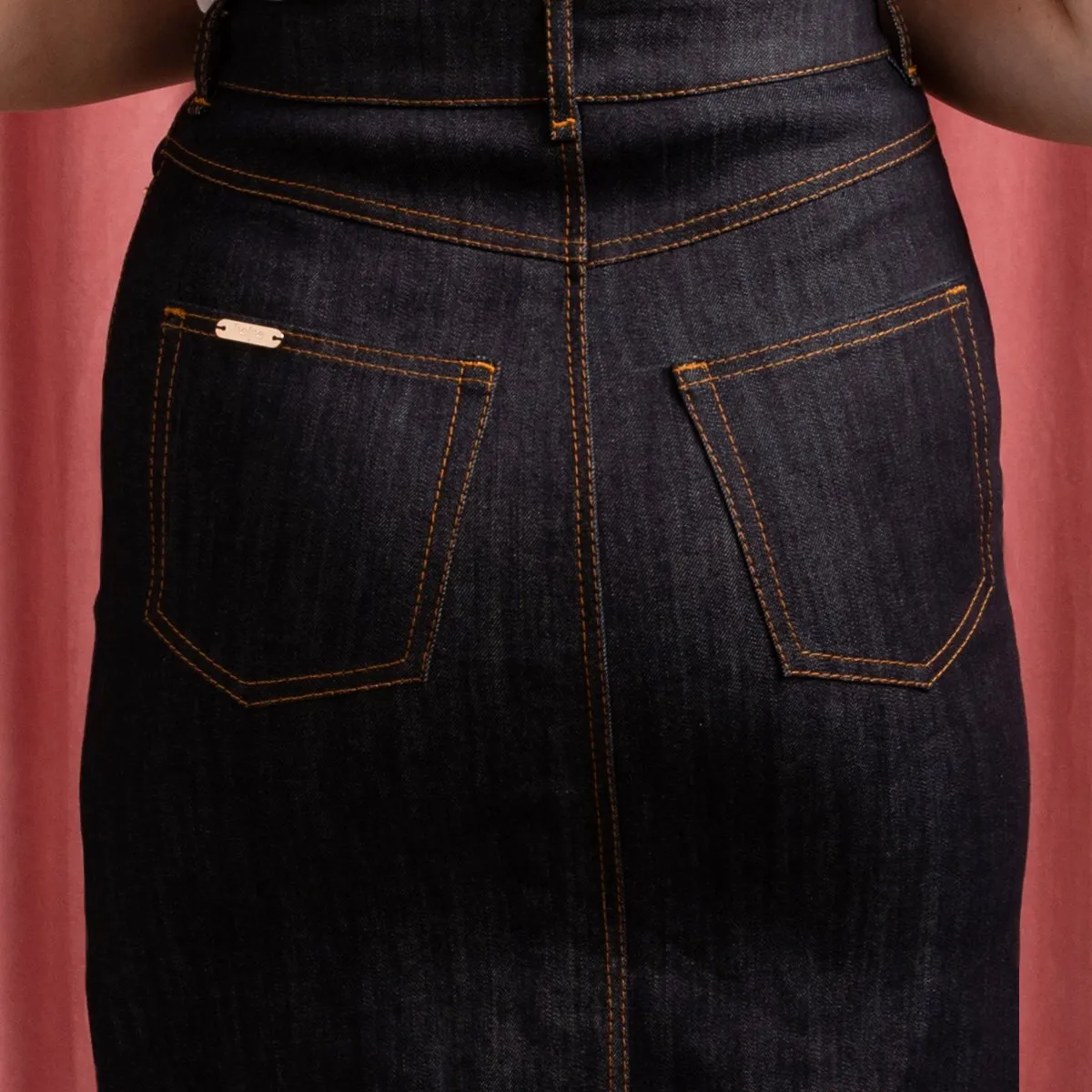 Mini Denim Skirt Blue & Tabacco Stitch