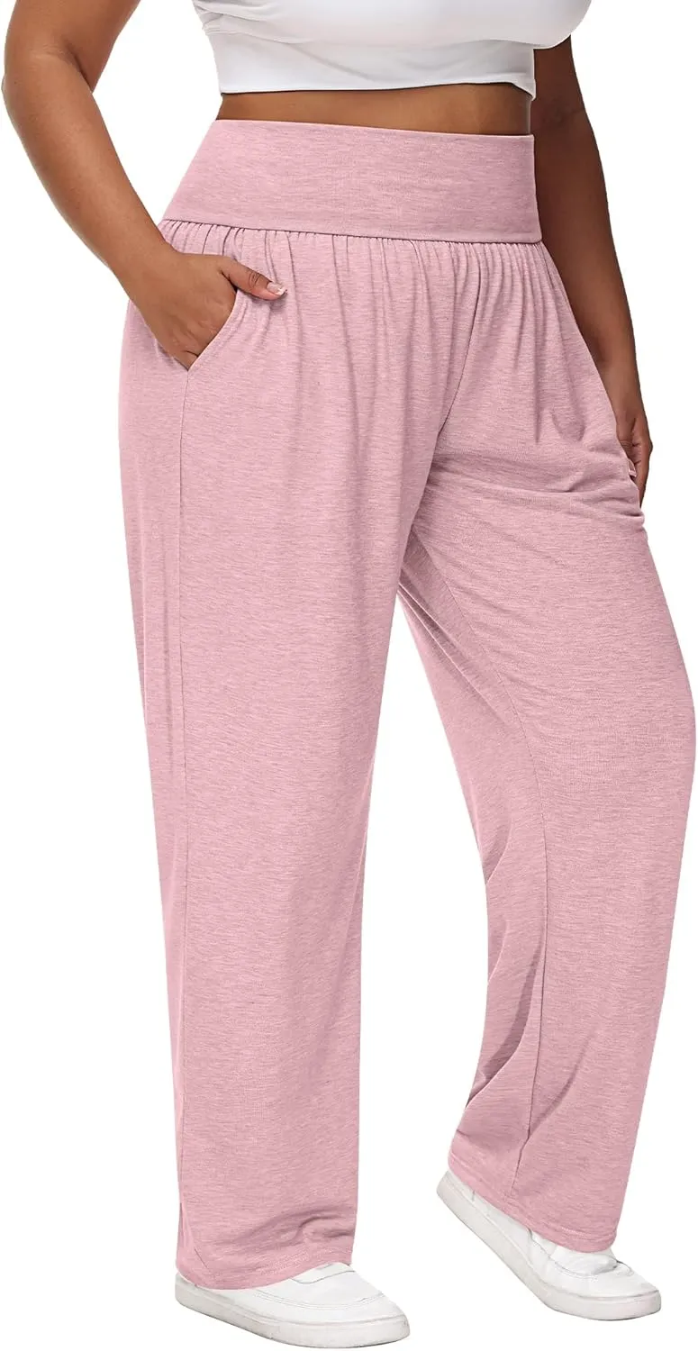 Neer 3 Pack Women Plus Size Wide Leg Yoga Pants High Waist Sweatpants Plus Size Palazzo Pants Lounge with Pockets