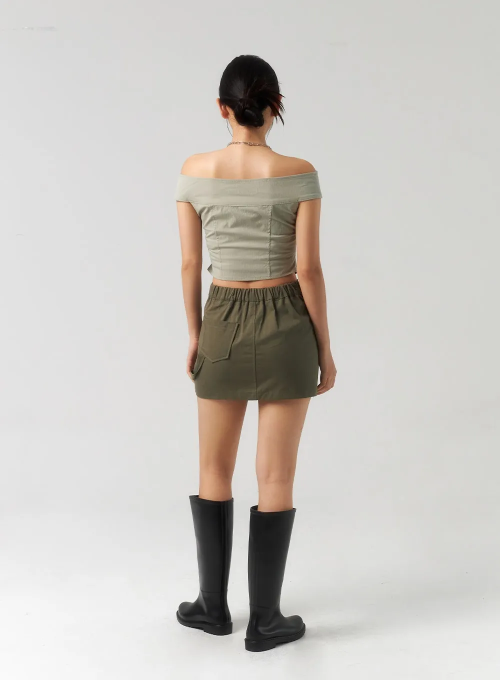 Off-Shoulder Button Top CU323