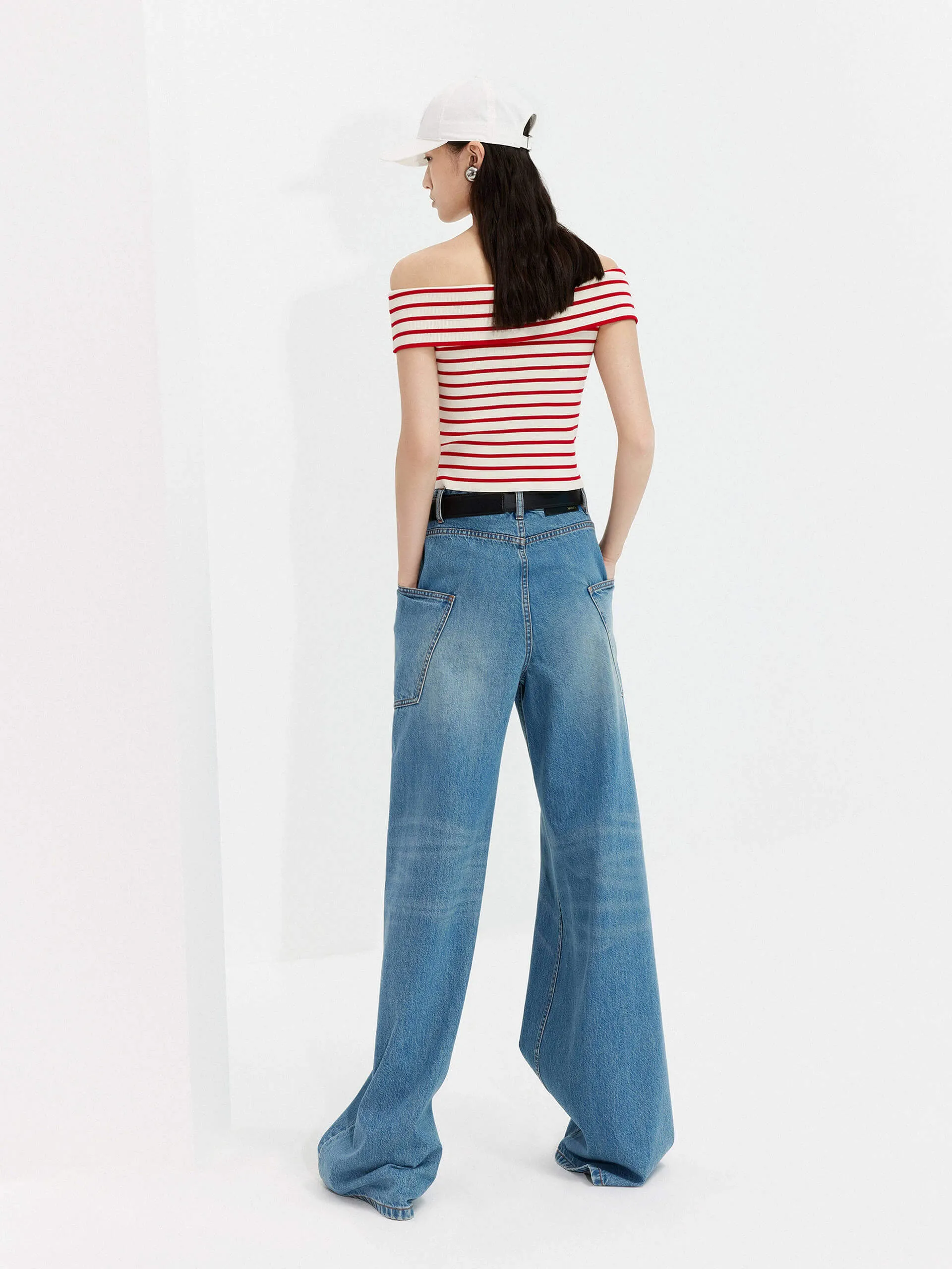 Off Shoulder Striped Knit Top