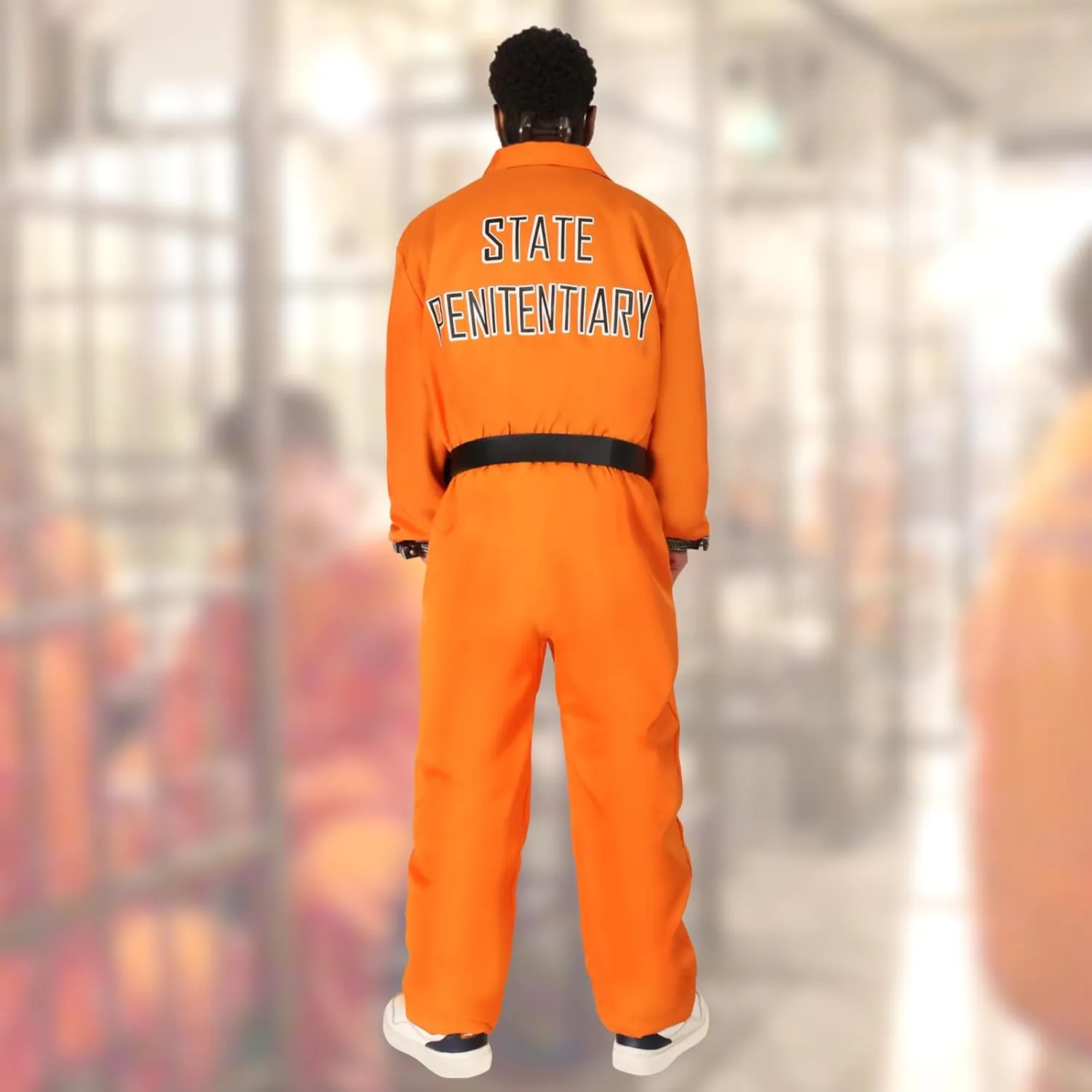 Orange Prisoner Jumpsuit with Belt and Upper body Handcuffs,Orange Prison Inmate Outfit Adult Halloween Inmate Onesie