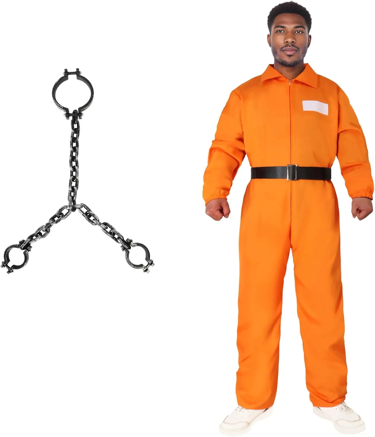 Orange Prisoner Jumpsuit with Belt and Upper body Handcuffs,Orange Prison Inmate Outfit Adult Halloween Inmate Onesie