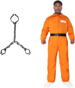 Orange Prisoner Jumpsuit with Belt and Upper body Handcuffs,Orange Prison Inmate Outfit Adult Halloween Inmate Onesie
