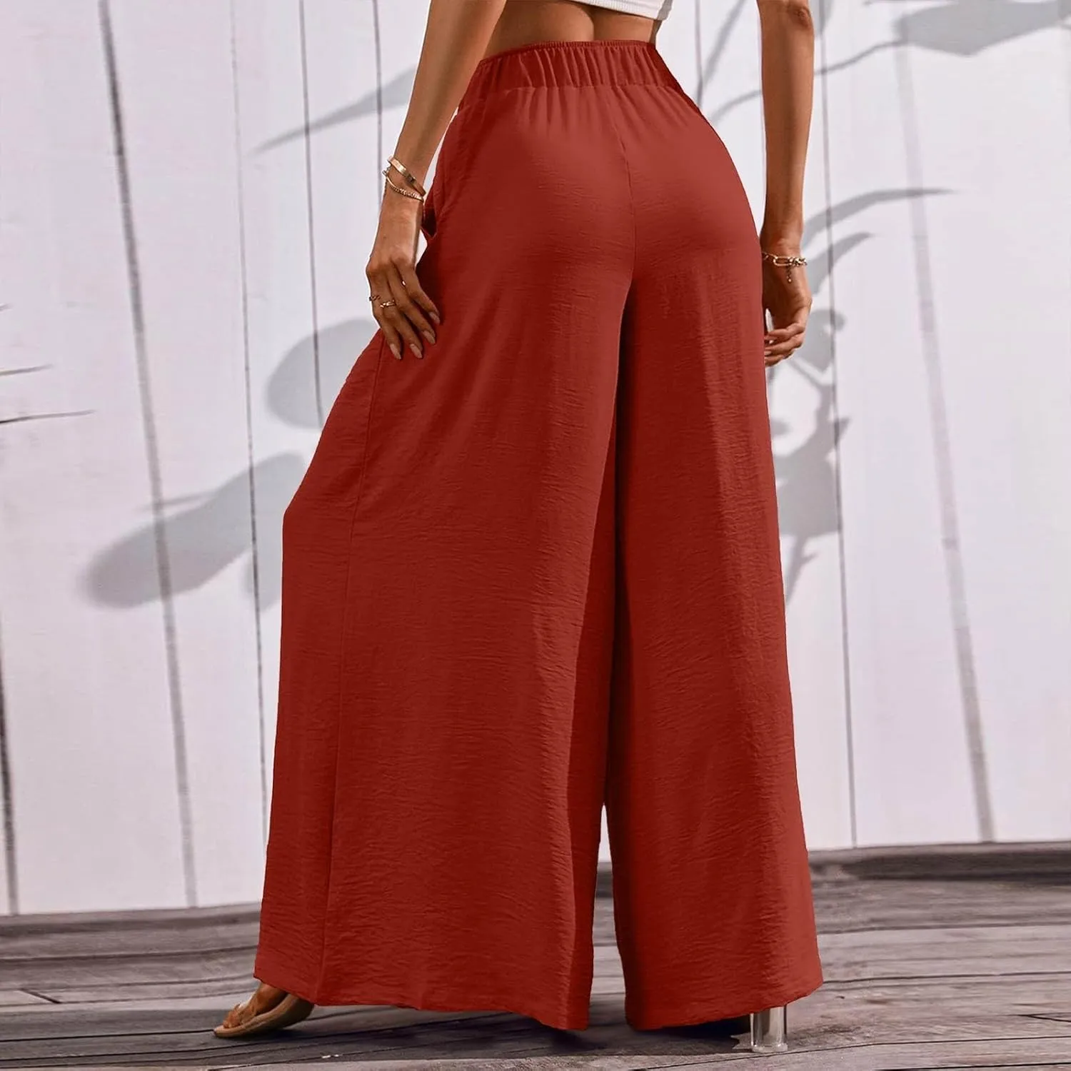 Palazzo Pants for Women Wide Leg Casual Solid Solid Drawstring Pant Summer Beach Vacation Elastic High Waist Trouser