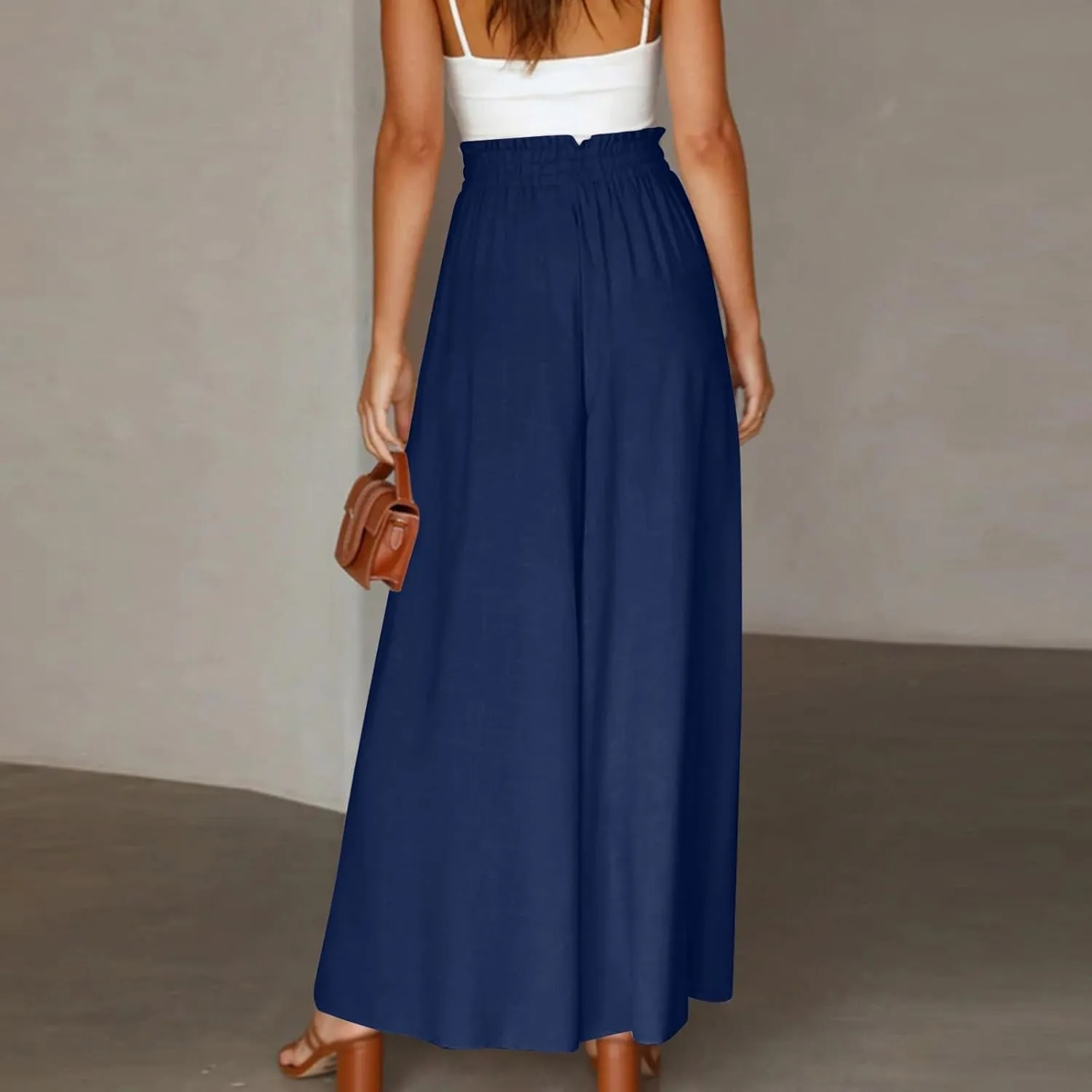 Palazzo Pants for Women Wide Leg Casual Solid Solid Drawstring Pant Summer Beach Vacation Elastic High Waist Trouser