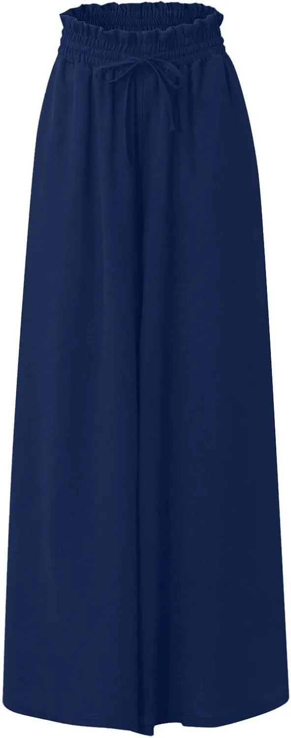 Palazzo Pants for Women Wide Leg Casual Solid Solid Drawstring Pant Summer Beach Vacation Elastic High Waist Trouser