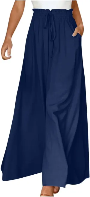 Palazzo Pants for Women Wide Leg Casual Solid Solid Drawstring Pant Summer Beach Vacation Elastic High Waist Trouser