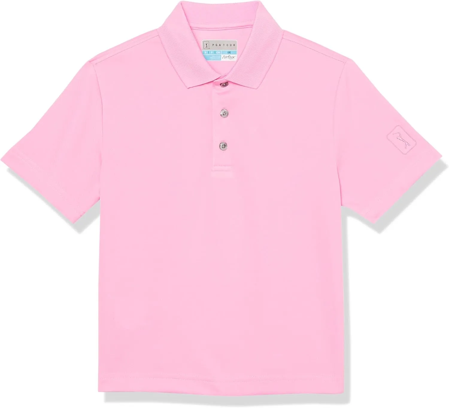 PGA TOUR Boys Airflux Short Sleeve Golf Polo Shirt, Ribbed Collar, Moisture-Wicking, Sun Protection, Ventilated Lightweight