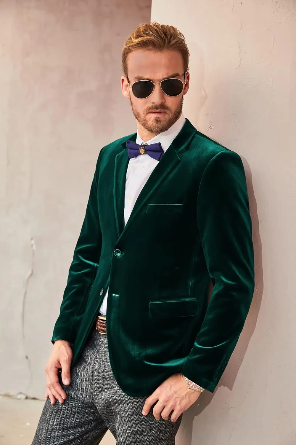 PJ PAUL JONES Mens Velvet Blazer Two Button Sport Coat Solid Slim Fit Suit Jacket for Dinner Prom Wedding