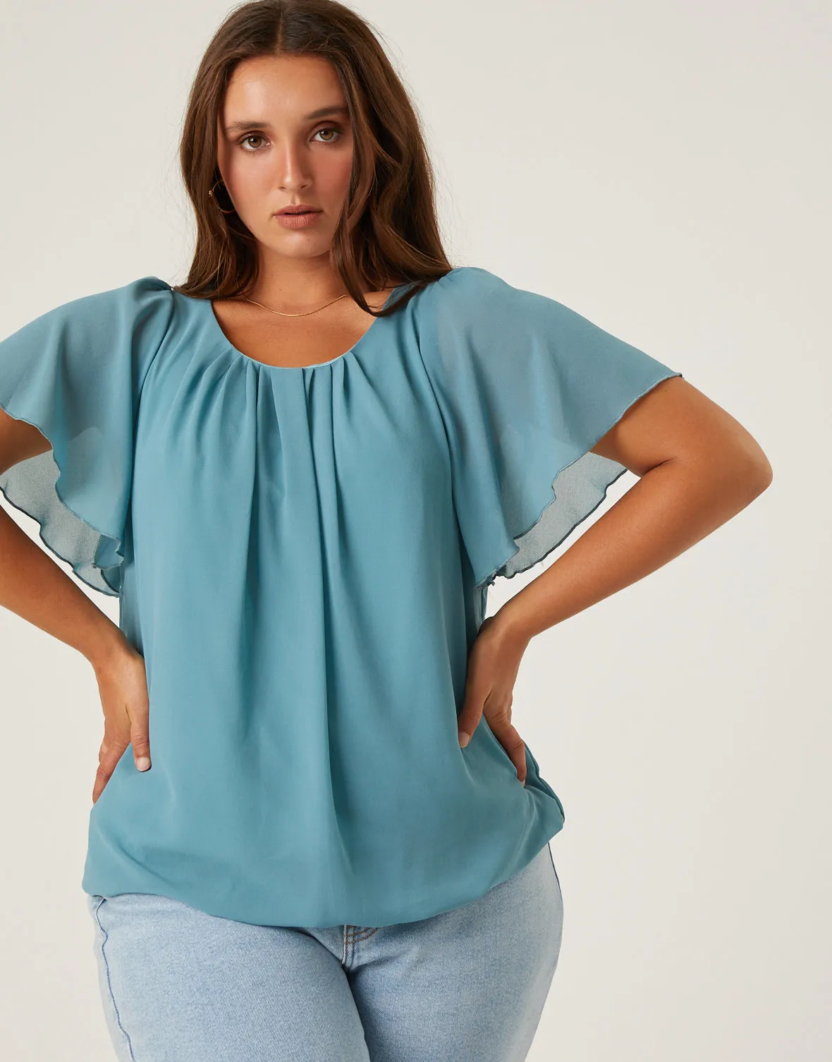 Plus Size Chiffon Flutter Sleeve Blouse