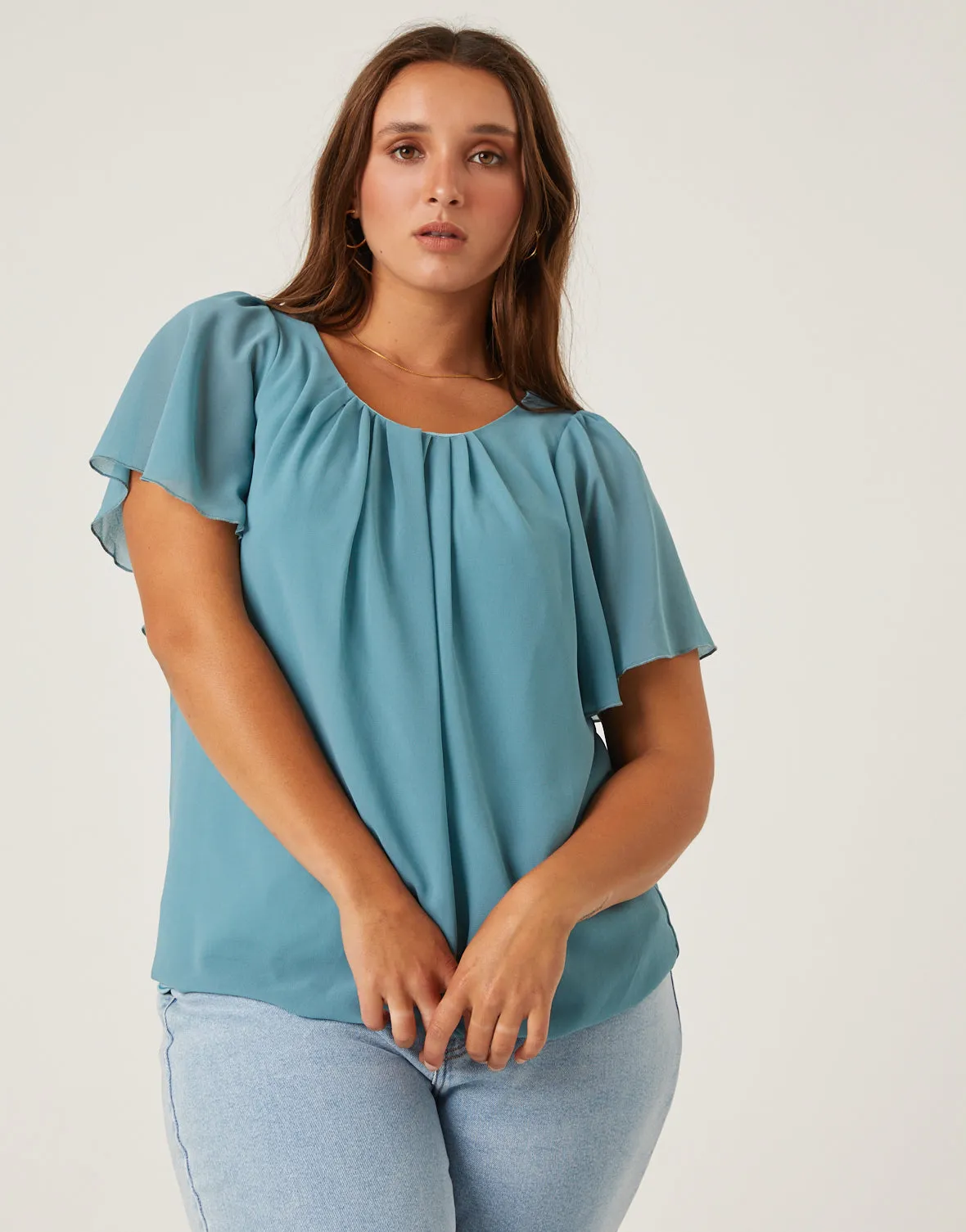 Plus Size Chiffon Flutter Sleeve Blouse