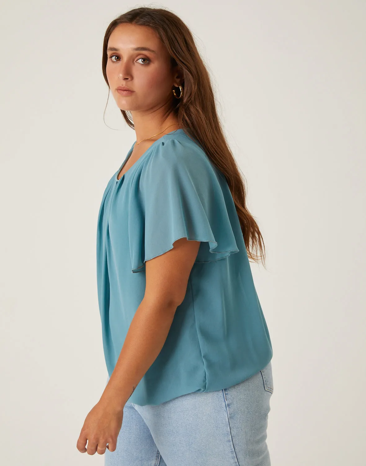 Plus Size Chiffon Flutter Sleeve Blouse