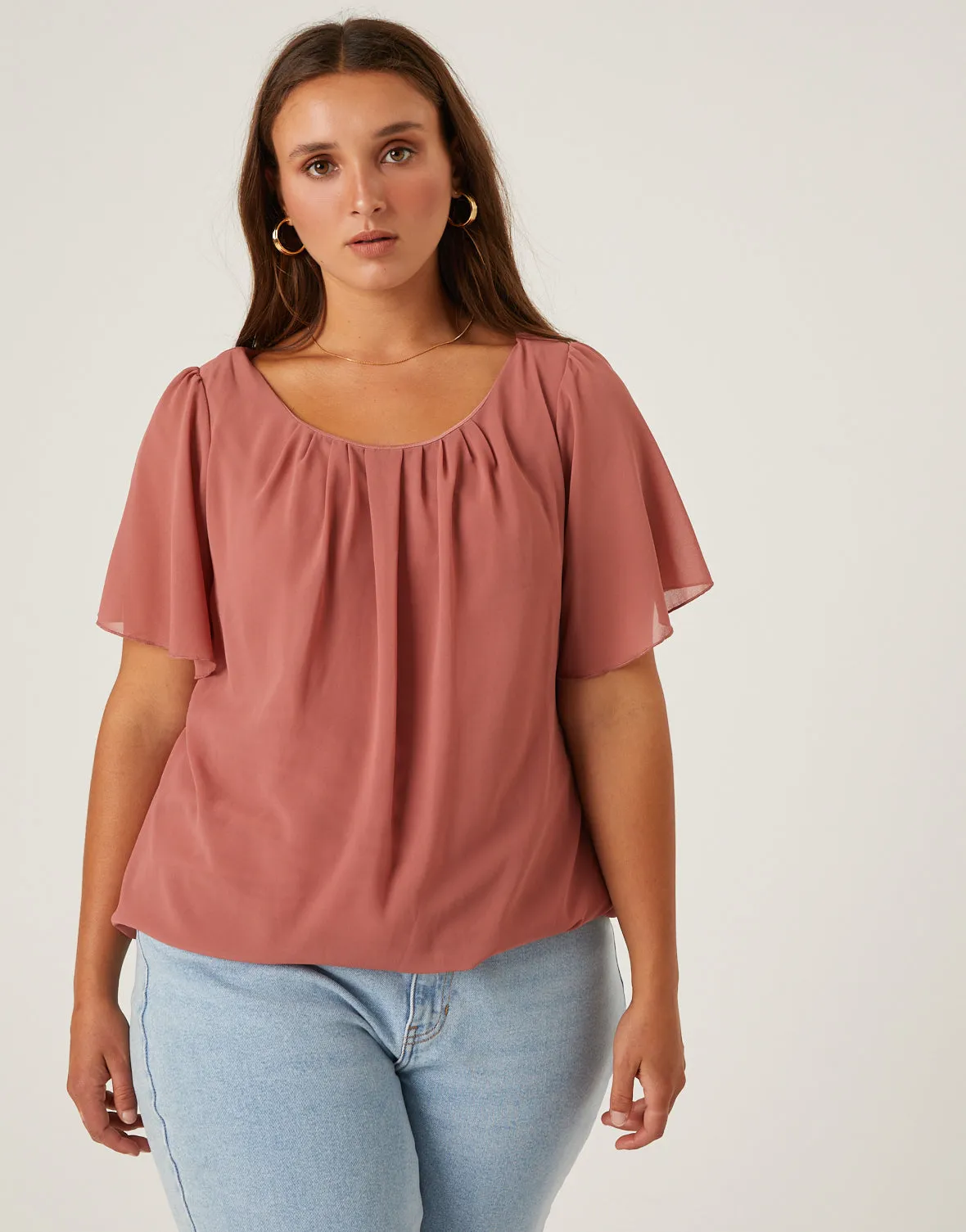 Plus Size Chiffon Flutter Sleeve Blouse