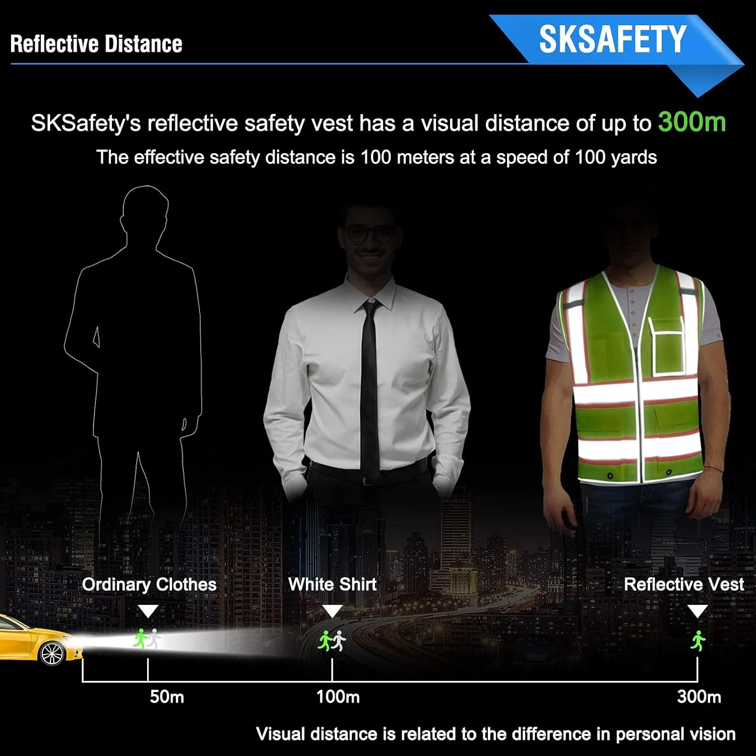 SKSAFETY 10 Pockets Safety Vest, Class 2 High Visibility Security with Zipper, Hi Vis Vest with Reflective Strips, ANSI/ISEA Standard, Construction Work Vest for Men  Women Lime, XL